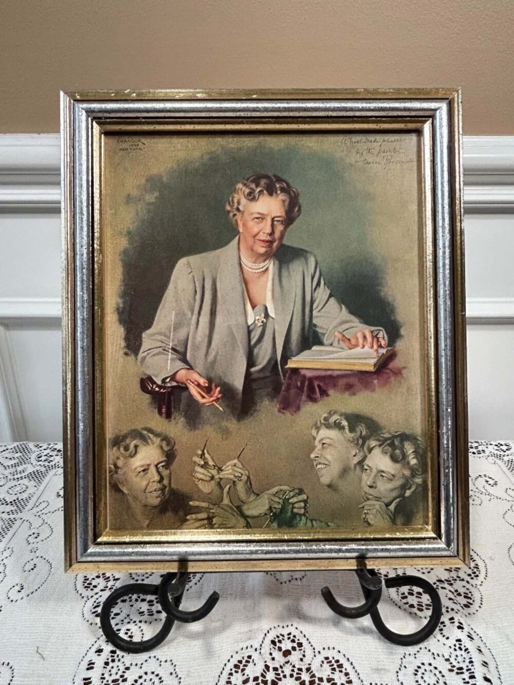 Vintage 1949 Eleanor Roosevelt Lithograph Framed Print